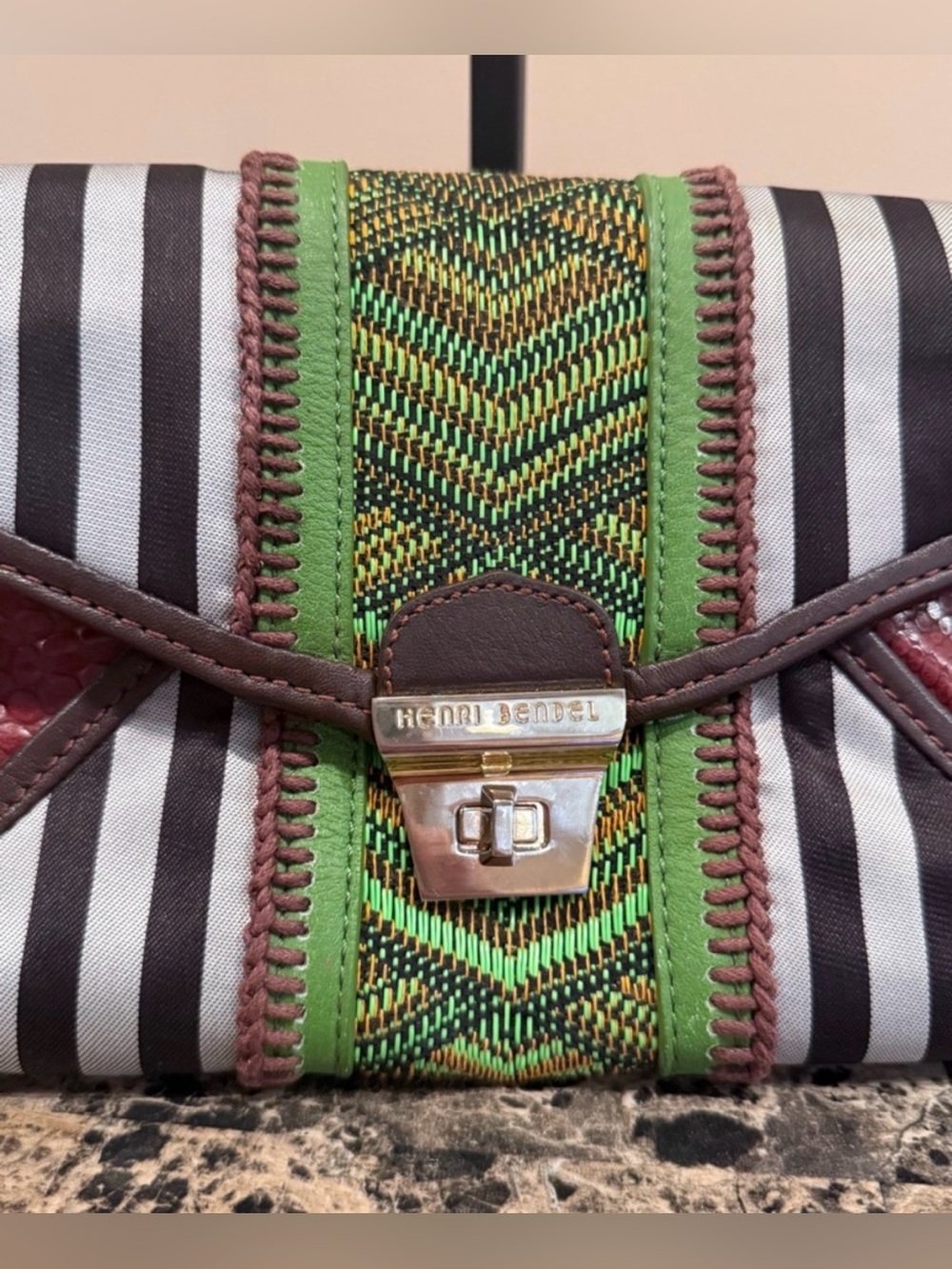 Henri Bendel RARE Mixed Media Centennial Striped & Woven Shoulder Bag - EUC - Picture 6 of 12